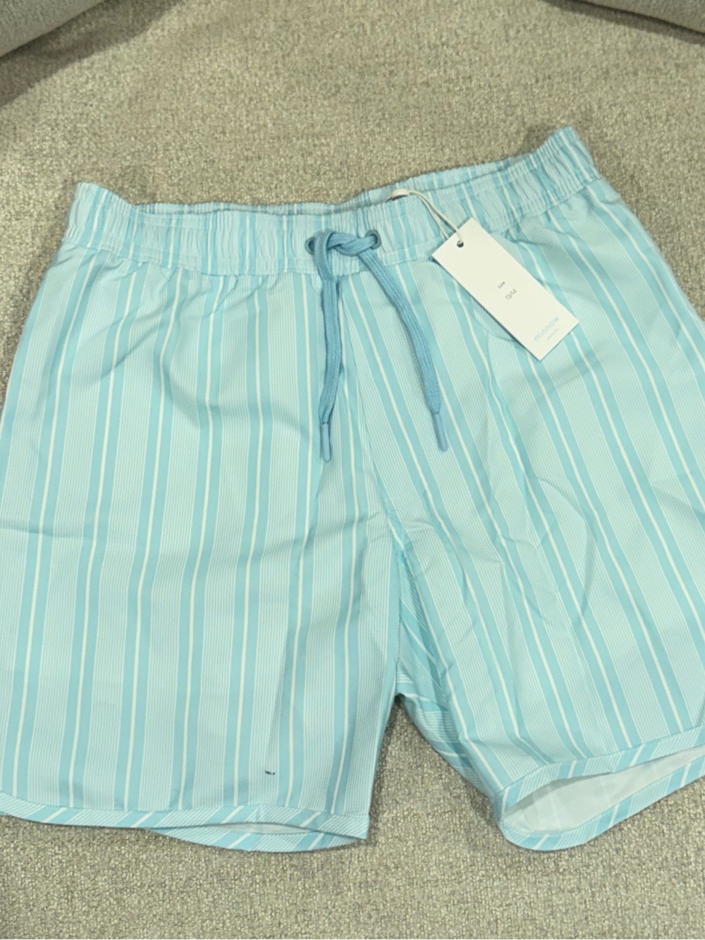 NWT! Minnow Boys Blue Striped Swim Trunks. Sz. 13/14